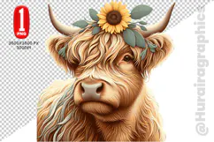 Cute Highland Cow Clipart - PNG File Product Image 2