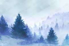 Purple Misty Pine Forest - Watercolor Winter Landscape Product Image 1