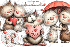 Whimsical Cats Valentine's Day Clipart, Valentine's Day PNG Product Image 1