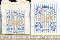 Teaching Is A Work Of Heart Png, Retro Striped Teacher Png. Product Image 1