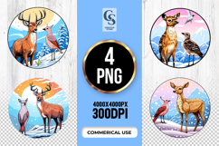 Winter Deer and Bird Forest Clipart Sublimation PNG Product Image 1
