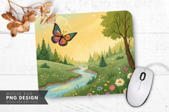 Magical Butterfly Over Enchanted Forest Mouse Pad PNG Design Product Image 1