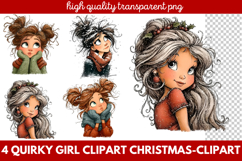 Quirky Girl Christmas Clipart | Fun Holiday Girl PNG Product Image 1