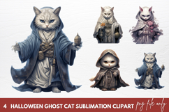 Watercolor Halloween Ghost Cat Sublimation Clipart Product Image 1
