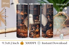 Cartoon Halloween Tumbler Wrap, Cute Ghosts Tumbler PNG Product Image 1