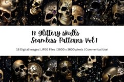 Glittery Skulls Seamless Background Patterns, Halloween Seamless Patterns, Skeleton Seamless Background, Fall Seamless Pattern, 300DPI