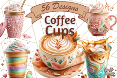 Pastel Coffee Mug Clipart PNG, Latte Iced Coffee Tea Cups Product Image 1