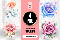 Watercolor Rose Flower Clipart Sublimation PNG Product Image 1