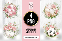 Pink Floral Soccer Ball Watercolor Clipart Sublimation PNG Product Image 1