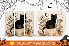 Cartoon Halloween Black Cat Tumbler, Fall Pumpkin Tumbler Product Image 1