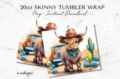 Western Highland Cow Tumbler Wrap, Vintage Truck Sublimation Product Image 2