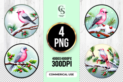 Cute Pink Bird On Winter Branch Clipart Sublimation PNG Product Image 1