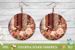 Boho Flowers Round Earrings, Wedding Round Earrings PNG Product Image 1