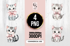 Cute Kitten with Pink Bow Clipart Sublimation PNG Product Image 1