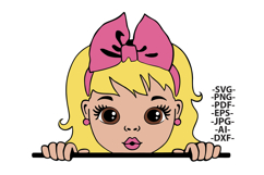 Blonde Girl SVG PNG JPG Pink Hair Bow Digital Clipart Product Image 1