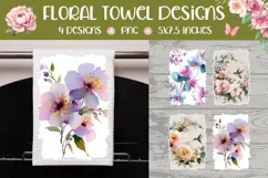 Floral Towel Designs, Watercolor Flowers Towel Template Product Image 1
