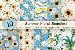 Summer Floral Seamless Pattern Pack, Watercolor Sunflower Product Image 1