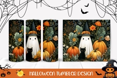 Floral Halloween Tumbler, Halloween Pumpkins Tumbler PNG Product Image 1
