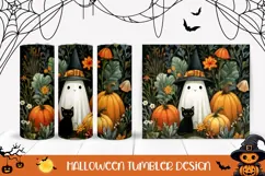 Floral Halloween Tumbler, Halloween Pumpkins Tumbler PNG Product Image 1