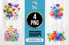 Vibrant Rainbow Watercolor Wildflowers PNG Product Image 1