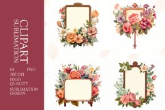 Watercolor floral wooden signboard clipart sublimation png Product Image 1