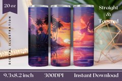 Tropical Sunset Tumbler Wrap Design, Summer Sublimation Product Image 1