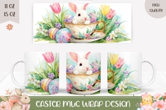 Watercolor Easter Bunny Mug, Watercolor Tulips Mug Design Product Image 1