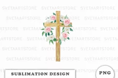 Watercolor Floral cross sublimation Png Product Image 1