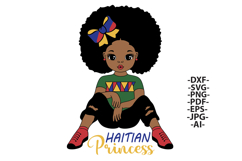 Haitian Princess Afro Girl SVG Sitting Clipart | Cute Girl Product Image 1