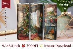 Christmas Tree Tumbler, Watercolor Christmas Tumbler PNG Product Image 1