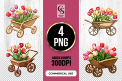 Wooden Cart with Tulips Clipart Sublimation PNG Product Image 1