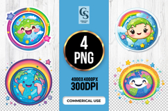 Kawaii Earth Rainbow Clipart Sublimation PNG Product Image 1