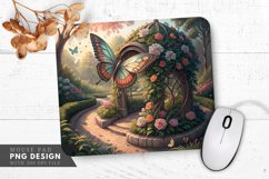 Butterfly and Floral Garden Sculpture Mouse Pad PNG Design Product Image 1