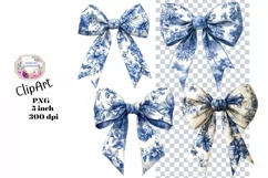 Bows, Blue, Ephemera, PNG, watercolor, Clipart Product Image 1