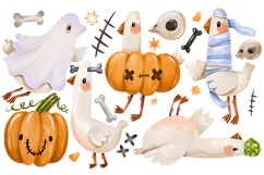Cute Halloween Geese Clipart Drawn Watercolor PNG Product Image 1