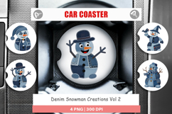 Denim Snowman Collage Car Coaster Product Image 1