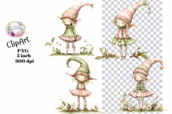 Christmas, Elf, Ephemera, PNG, watercolor, Clipart Product Image 1