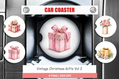 Car Coaster Vintage Christmas Gifts Watercolor Product Image 1