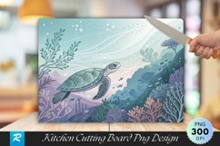 Serene Turtle in Pastel Underwater Scene Cutting Board PNG Product Image 1