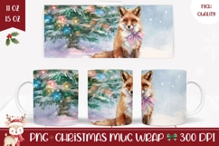 Watercolor Christmas Fox Mug Design, Christmas Tree Mug PNG Product Image 1