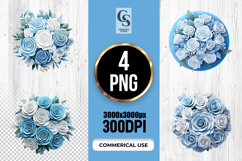 Blue and White Rose Bouquet Clipart Sublimation PNG Product Image 1
