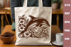 Dolphin Design, Tropic flowers, Cutting board Laser SVG Product Image 2