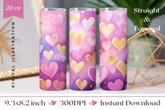 Pastel Hearts Tumbler Wrap Design, Valentine's Day Tumbler Product Image 1