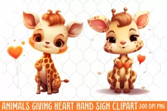 Animals Giving Heart Hand Sign, Watercolor Clipart Product Image 1
