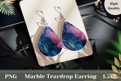 Blue Marble Teardrop Earrings, Fluid Art Earring Sublimation Product Image 1