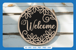 Welcome Round Sign Lasercut - Floral SVG Product Image 1