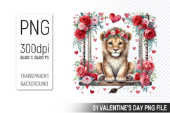 Valentine&#039;s Lion Cub Clipart PNG, Digital Download File Product Image 1