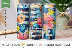 Art Flowers Tumbler Wrap Design, Watercolor Stripes Tumbler Product Image 1