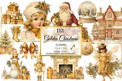Wartercolor Golden Christmas Clipart Bundle, Gold Xmas PNGs Product Image 1