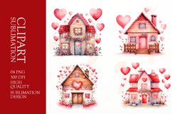 Cute wooden house valentine day clipart sublimation png Product Image 1